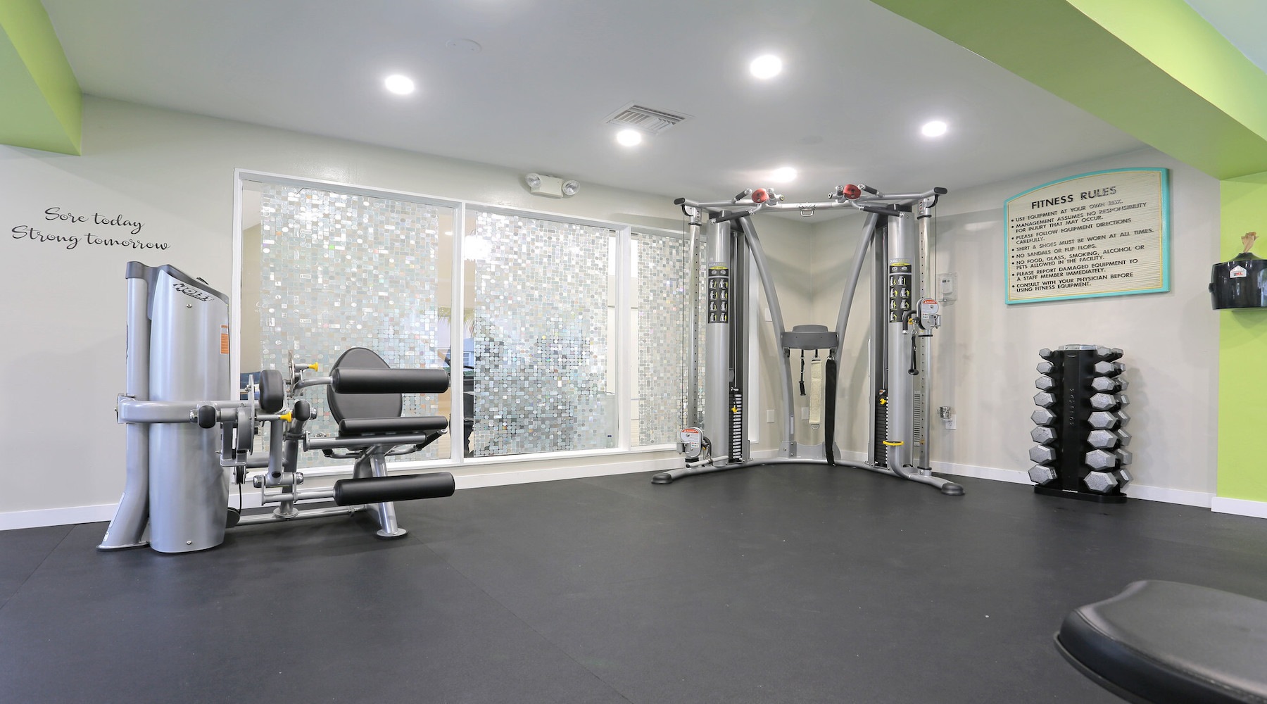Large fitness center with plenty of equipment 
